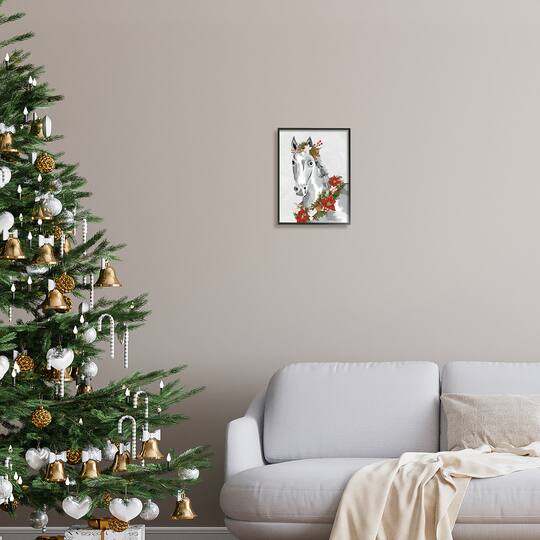 Stupell Industries Festive Holiday Horse Holly Wreath Framed Giclee Art